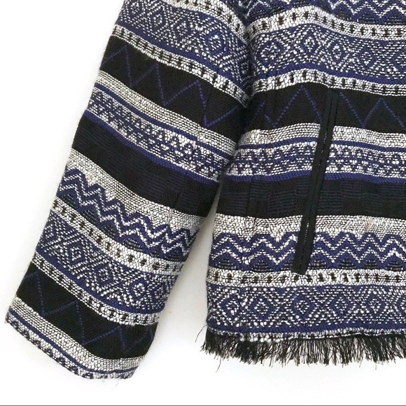 LOFT Striped Pattern Jacket Blazer with Fringe 4 - Picture 6 of 8